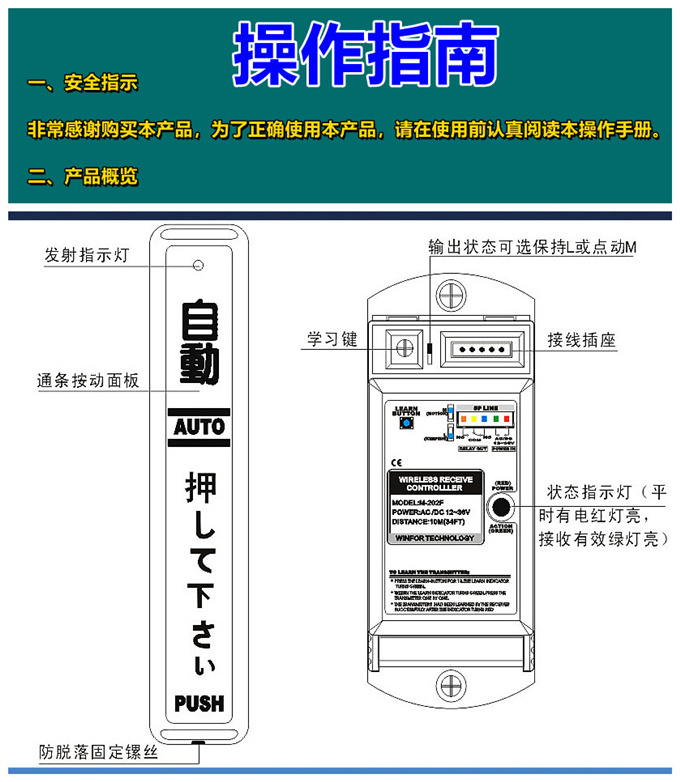 蓋卓無線手押開關(guān)自動(dòng)門202E開關(guān)